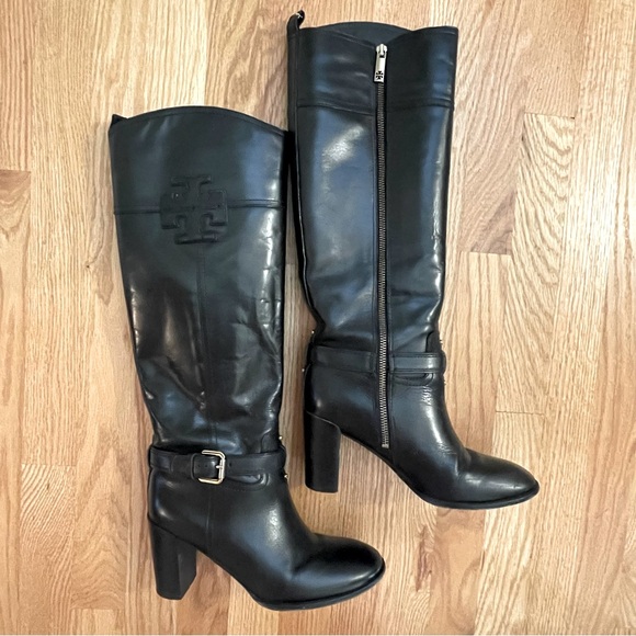 Tory Burch Blaire Tall Riding Boot Black Leather Size 8 - Picture 5 of 11